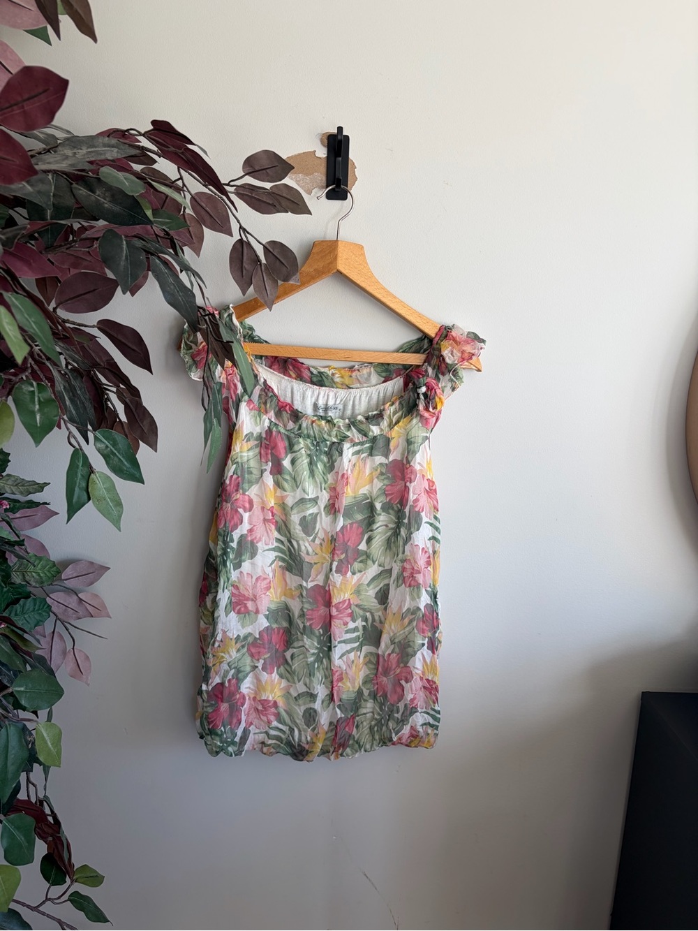 Elena silk Floral Off-Shoulder Blouse in Pink & Green